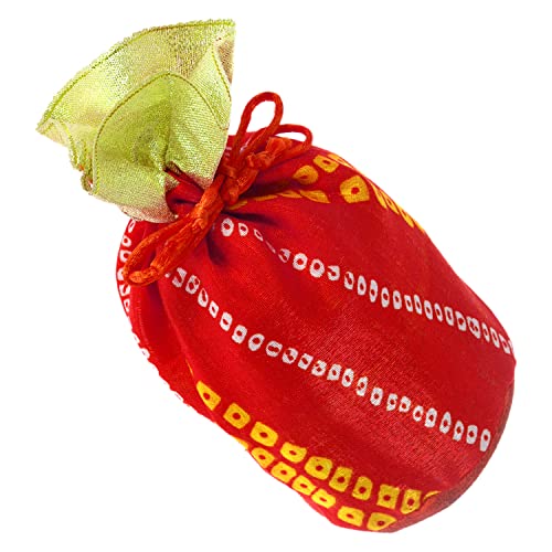Image of Kuber Industries Multiuses Bandhej Print Potli Bag for women with Drawstring Set of 15 (Assorted)