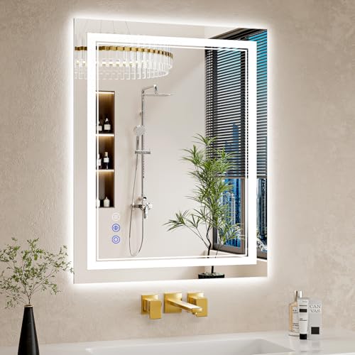 Image of 24 inchx30 inch LED Bathroom Mirror with Lights, Anti-Fog, Backlit + Front Lit, Dimmable, Led Vanity Mirror for Wall, Lighted Bathroom Mirror, 3 Colors, Shatter-Proof Tempered Glass