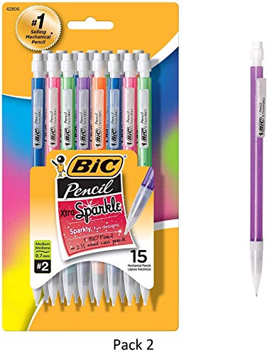 BIC Xtra Sparkle Mechanical Pencil, Colorful Barrel, Medium Point (0.7mm), 15-Count, 2 Pack