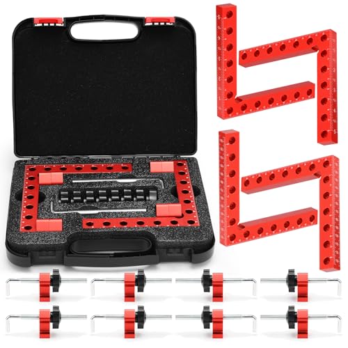 Mycuppca Corner Clamp for Woodworking, 4-Pack 90 Degree Right Angle Clamp with Storage Box, 5.5" x 5.5" Aluminum Alloy Precision Positioning Clamping Squares for Picture Frames, Boxes, Cabinet, Drawer by Mycuppca - Used condition - US$28.49