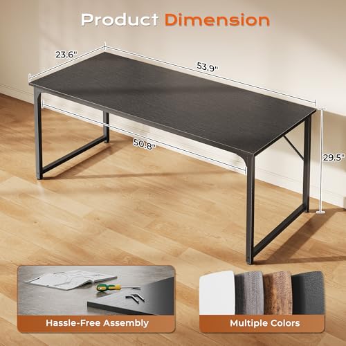 Image of PRAISUN 55 X 24 Inch Computer Desk with Deeper Desktop, Gaming Office Writing Work Desk for Home Office, Study, Bedroom, Work from Home, Metal Frame, Black
