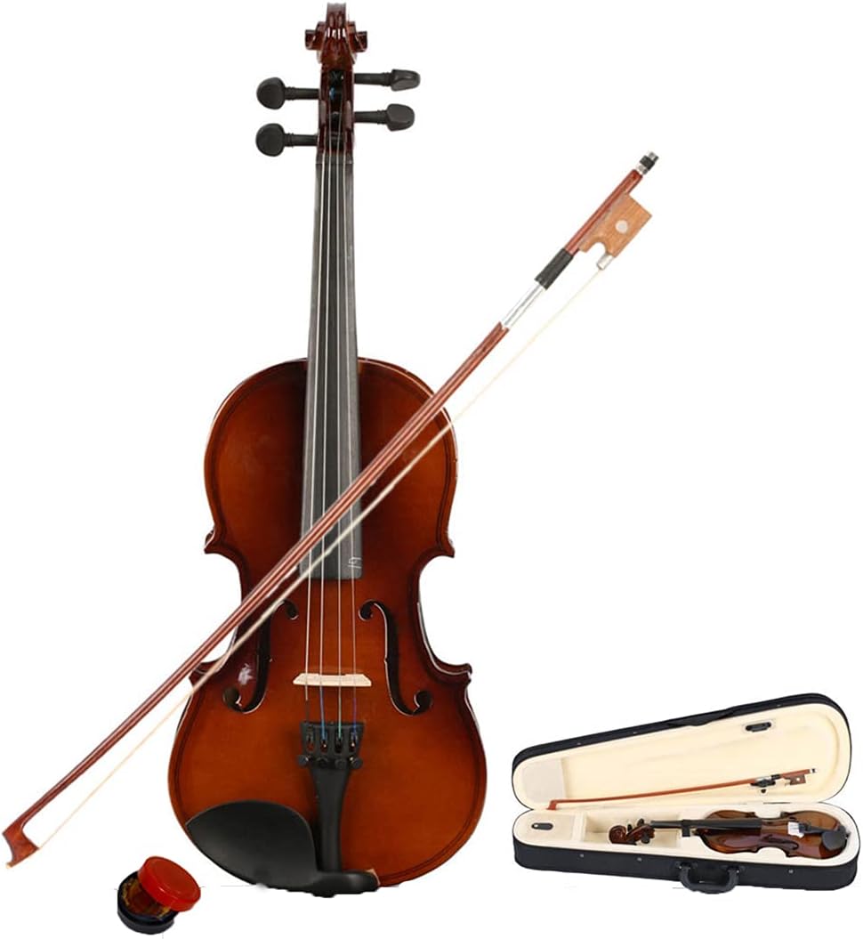 Acoustic Violin, Solid Wood Fiddle with Bow Case Rosin, Stringed Musical Instrument Violin for Beginner (1/4, Natural)