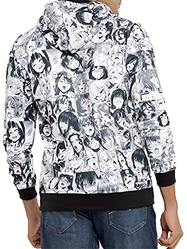Image of ComicSense.xyz Unisex Adult Anime Hoodie for Men and Women, Ahegao Printed Hooded Neck Cosplay Anime Hoodies