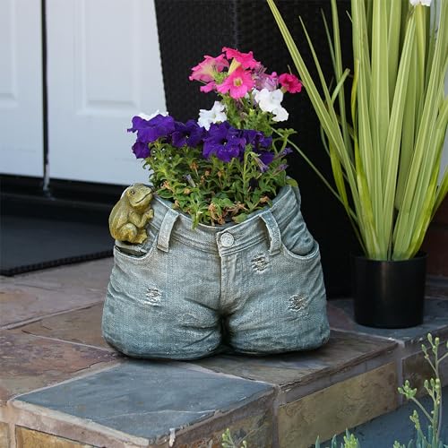 Alpine-Corporation-10-Tall-IndoorOutdoor-Denim-Shorts-with-Frog-Shaped-Planter-and-Yard-Decoration Alpine Corporation 10 Tall IndoorOutdoor Denim Shorts with Frog Shaped Planter and Yard Decoration