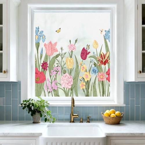Película adhesiva translúcida para ventana con flores silvestres miniatura 2