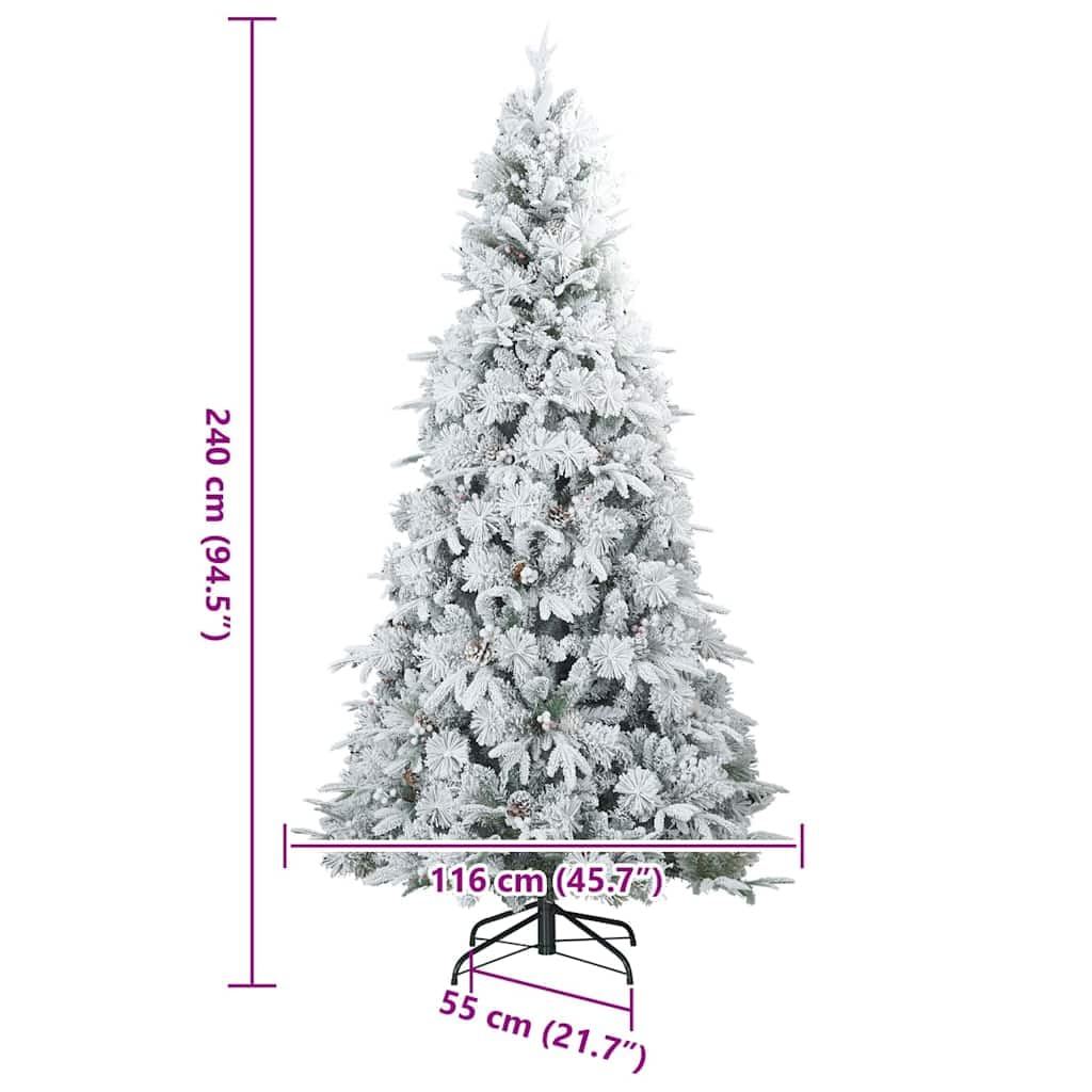 vidaXL Albero di Natale Artificiale con Rami Pieghevoli Bianco 240 cm, Albero di Natale a forma di cono, decorazione resistente, luci festive con stringa bianca calda