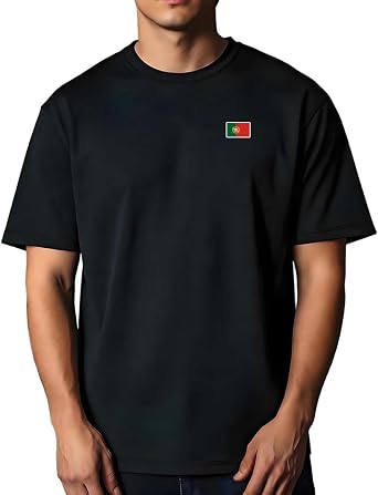 Portuguese Flag Heavy Weight T-Shirt,Heavy-Duty Thick Tees for Unisex Men WomenPortugal, Large, Black