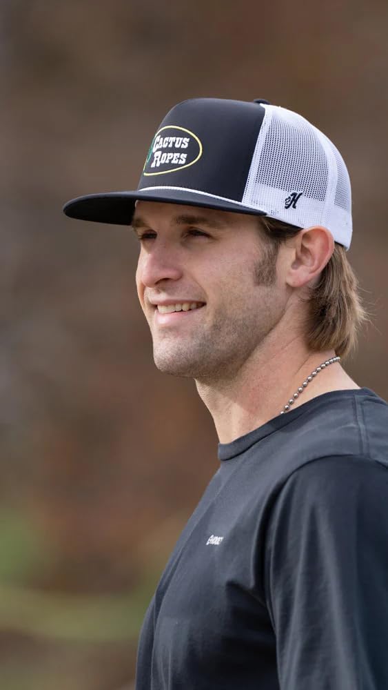 HOOEY Cactus Ropes Circle Patch Trucker Hat for Men – Adjustable Snapback Mesh Baseball Cap - Western Work & Casual Wear