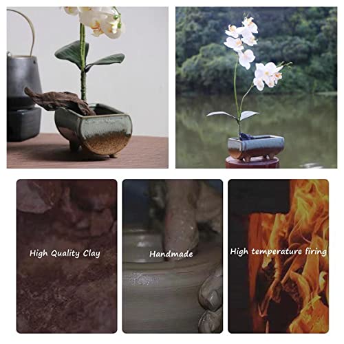 Japanese Flower Frog Ikebana Vase Kit, Ceramics Flower Container (6.7"Lx3.4"Wx2.75"H) With Rectangle Floral Frog (2.1"Lx1.4"W) And 2 In 1 Kenzan Needle Straightening Tool #TOP2