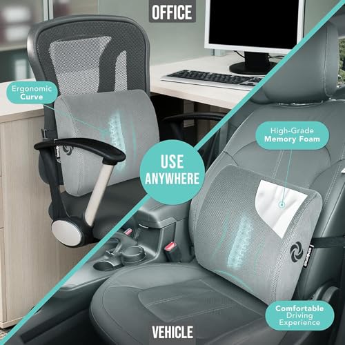 Image of Samsonite SA5244 Ergonomic Lumbar Support Pillow Helps Relieve Lower Back Pain 100% Pure Memory Foam Improves Posture Fits Most Seats Breathable Mesh Washable Cover Adjustable Strap