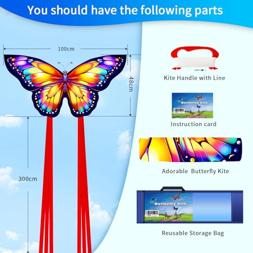 2 Pack Colorful Butterfly Kites for Kids & Adults, Easy to Fly Kites with Handle & String, Durable Outdoor Kite for Beach, Park, and Festivals – Includes Storage Bag, for Family Fun - Thumbnail 6