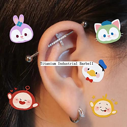 Zqgofpt 14G Grade 23 Titanium Industrial Barbell Piercing Jewelry For Women Men With Cz Cross Surface Cartilage Earring Body Piercing Jewelry 1 1/2 Inch 38Mm #TOP2