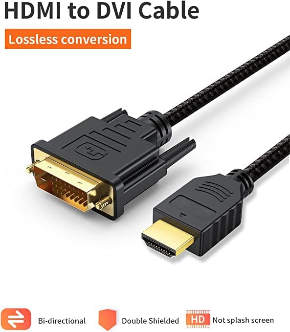 Image of HDMI Male to DVI-D Male Dual Link Cable Gold Plated HDMI to DVI-D 24+1 High Speed Cable Support 1080P HD for Raspberry Pi, Roku, Xbox One, PS5 1.5 Meter (Black)