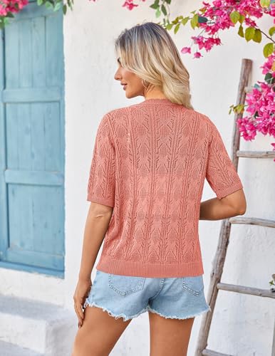 Image of Yekaty Womens 2026 Short Sleeve Crochet Summer Cardigan Cropped Button Sweater Lightweight Shrug for Dress