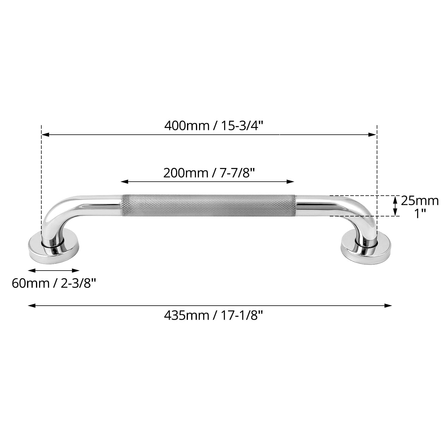 QWORK Barre di sostegno per doccia in acciaio inox 304, lunghezza 40,6 cm, confezione da 4, antiscivolo, zigrinate, per disabili, corrimano e doccia per sicurezza e supporto, per anziani, disabili