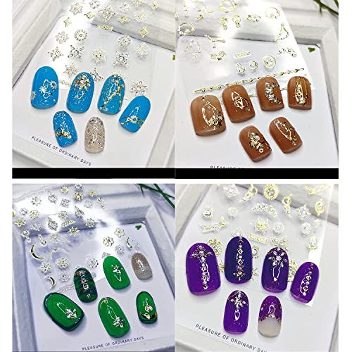 Jerclity 20 Sheets 3D Luxury Nail Art Stickers Crystal Fake Diamond Pearl Star Moon Golden Laser Craft Nail Decals Relief Gold Stamping Self-Adhesive Nail Stickers For Women Nail Art #TOP4