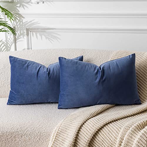Image of JUSPURBET 16x24 Decorative Velvet Throw Pillow Covers Cases Set of 2,Blue | Modern Soft Cushion Covers with Hidden Zipper for Couch Sofa Bed Living Room Bedroom Home Decor