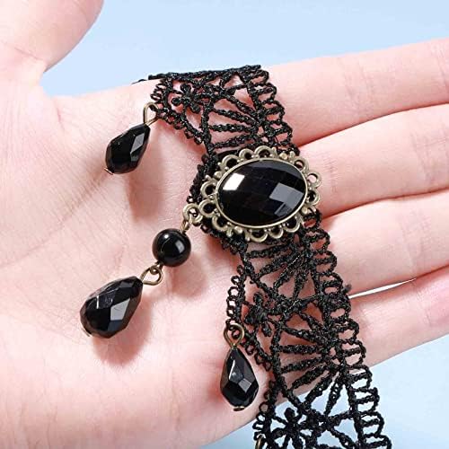 Yheakne Boho Crystal Lace Choker Necklace Black Teardrop Necklace Choker Gothic Droplet Crystal Collar Necklace Retro Vintage 90s Necklace Chain Jewelry for Women and Girls Gifts
