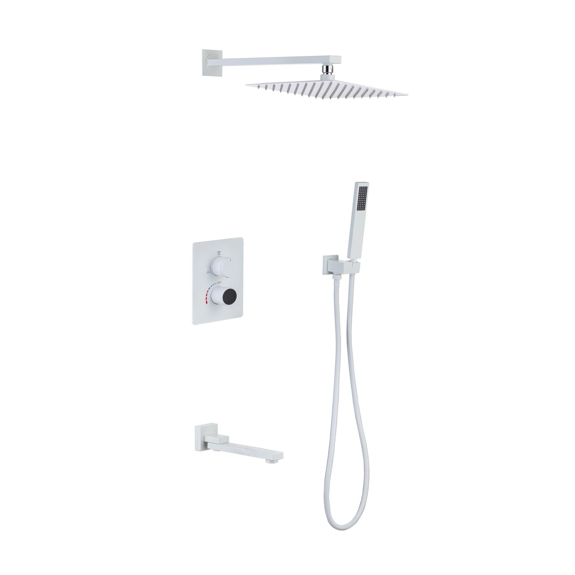Système de douche LED avec mitigeur 3 fonctions et tête carrée 10 pouces