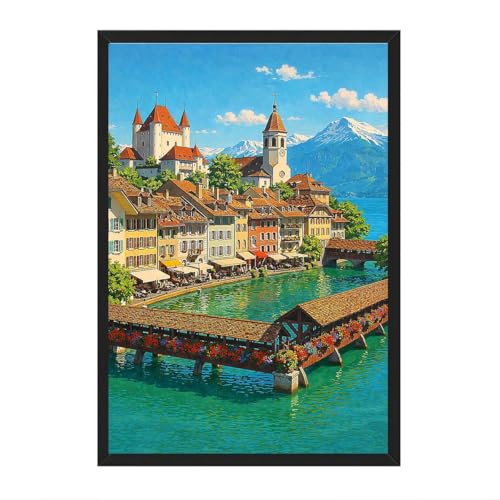 Framed Paris Eiffel Tower Seine River Boat Cruise Poster Canvas Print Vintage Aesthetic Wall Art Poster Painting Pictures Wall Decor Decoration Living Room Bedroom Apartment (Black Framed,12L x16W)