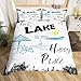 Castle Fairy Lake Life Bedding Set Queen Size,Summer Beach Sea Sun Boat Graffiti Print Duvet Cover Set for Children Adult,Outdoor Lake House Style Soft Comforter Cover for Dorm Room, Zipper, Ties