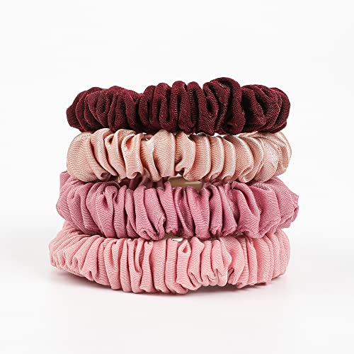 Image of Hair Ties Satin Scrunchies - Small Mini Scrunchy for Women Thick Hair Accessories Cute Soft No Slip Hair Elastics Ponytail Holder for Curly Hair No Damage Hairties Gift for Girls
