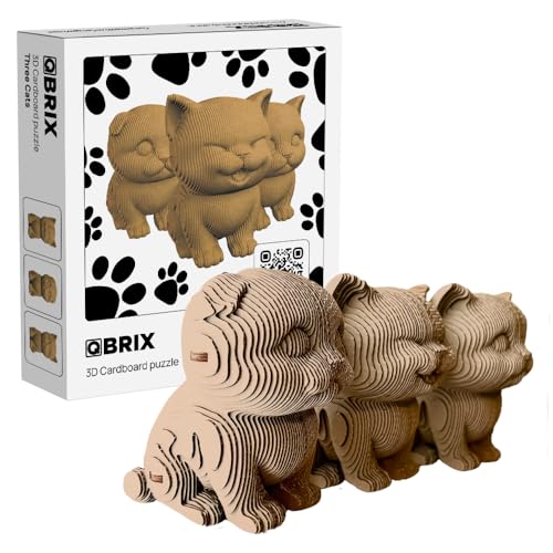QBRIX 3 Cats 3D Puzzles for Adults, 3D Model Kit for Teens, DIY Crafts for Home Decor, Universal and Original Gift , Cardboard Model Building Kit,14+...