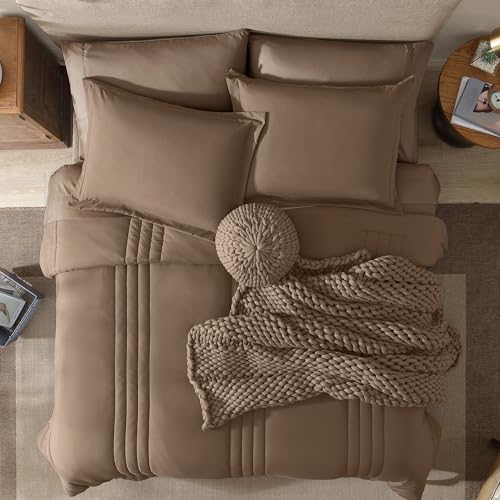 Image of Monbix King Size Comforter Set - 7 Pieces Bed in a Bag King, Raw Umber King Bedding Sets with Comforter, All Seasons Comforter Bed Set with Sheets, Pillowcases & Shams
