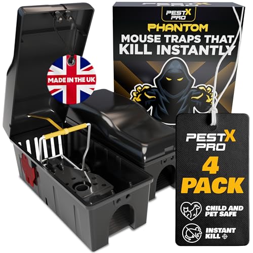 Pest-X Pro Phantom Mouse Trap For Indoors UK Made Safe For Kids & Pets Reusable & Easy To Set Mice Traps That Kills Instantly - 4 pack