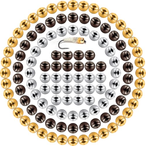 Skylety 120 Pieces Fly Tying Beads with a Plastic Box Tungsten Beads Round Ball Weights Head Ball Fly Tying Materials(2.8mm,Black, Gold, Silver)