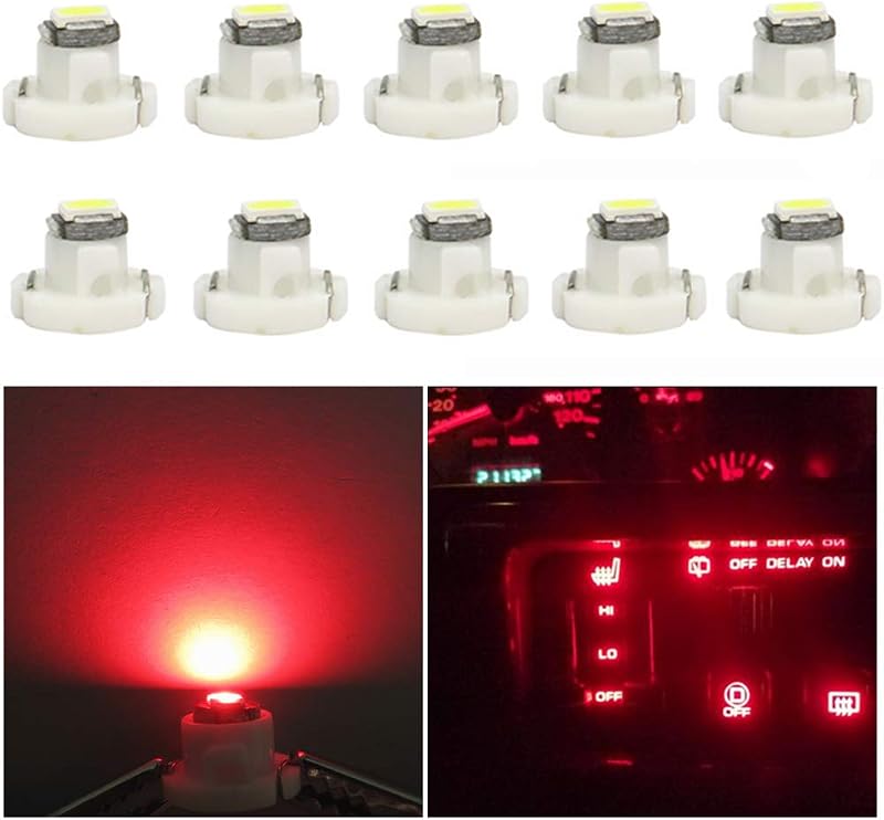 Lâmpadas LED T4.2 Neo Wedge WLJH vermelhas 12 V para painel e controles do veículo – Pacote com 10