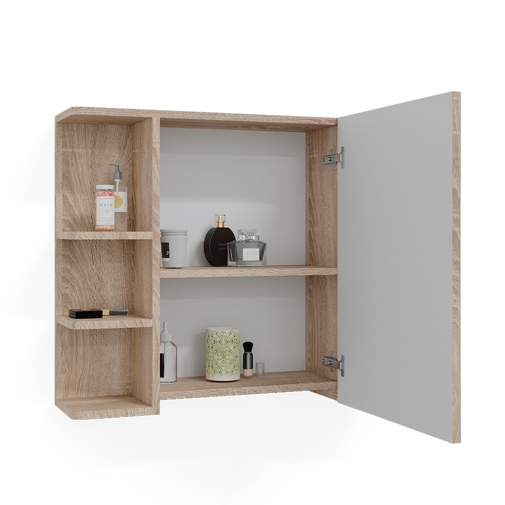 Vicco Armoire de Toilette Fynn, Sonoma, 79.6x64cm | avec miroir et étagères ouvertes pour montage mural