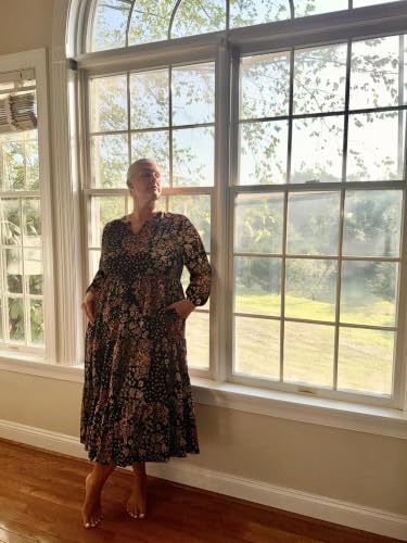 Image of TIYOMI Womens Plus Size Dresses Fall Long Sleeve Maxi Dresses V Neck Floral Spring Party Dress with Pockets XL-5XL (14W-28W)