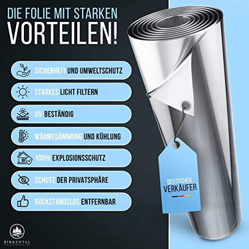Birkental Sonnenschutzfolie Fenster innen oder außen - Sonnenschutzfolie - UV Schutz Spiegelfolie - Hitzefolie - Fensterfolie Blickdicht - Sichtschutz - Wärmeschutzfolie selbstklebend (44,5 x 200 cm)