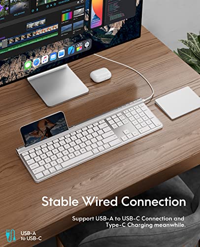 Chesona Wireless Bluetooth Keyboard For Mac, Bluetooth/Wired Dual-Mode Keyboard For Macbook Air/Pro, Imac, Ultra-Slim Rechargeable, Silent Full-Size Keyboard For Macos Ipados, Iphone Os, Silver White #TOP2