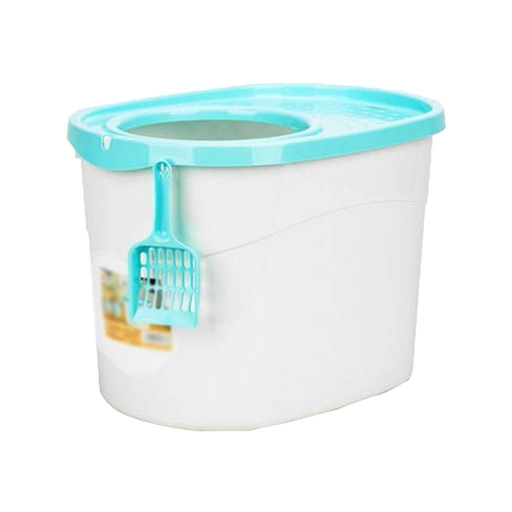Top-in Cat Litter Basin Full-Enclosed Extra-Large Fat Cat Toilet Anti-Splashing Cat Excrement Potty Cat Supplies (Color : Blue)