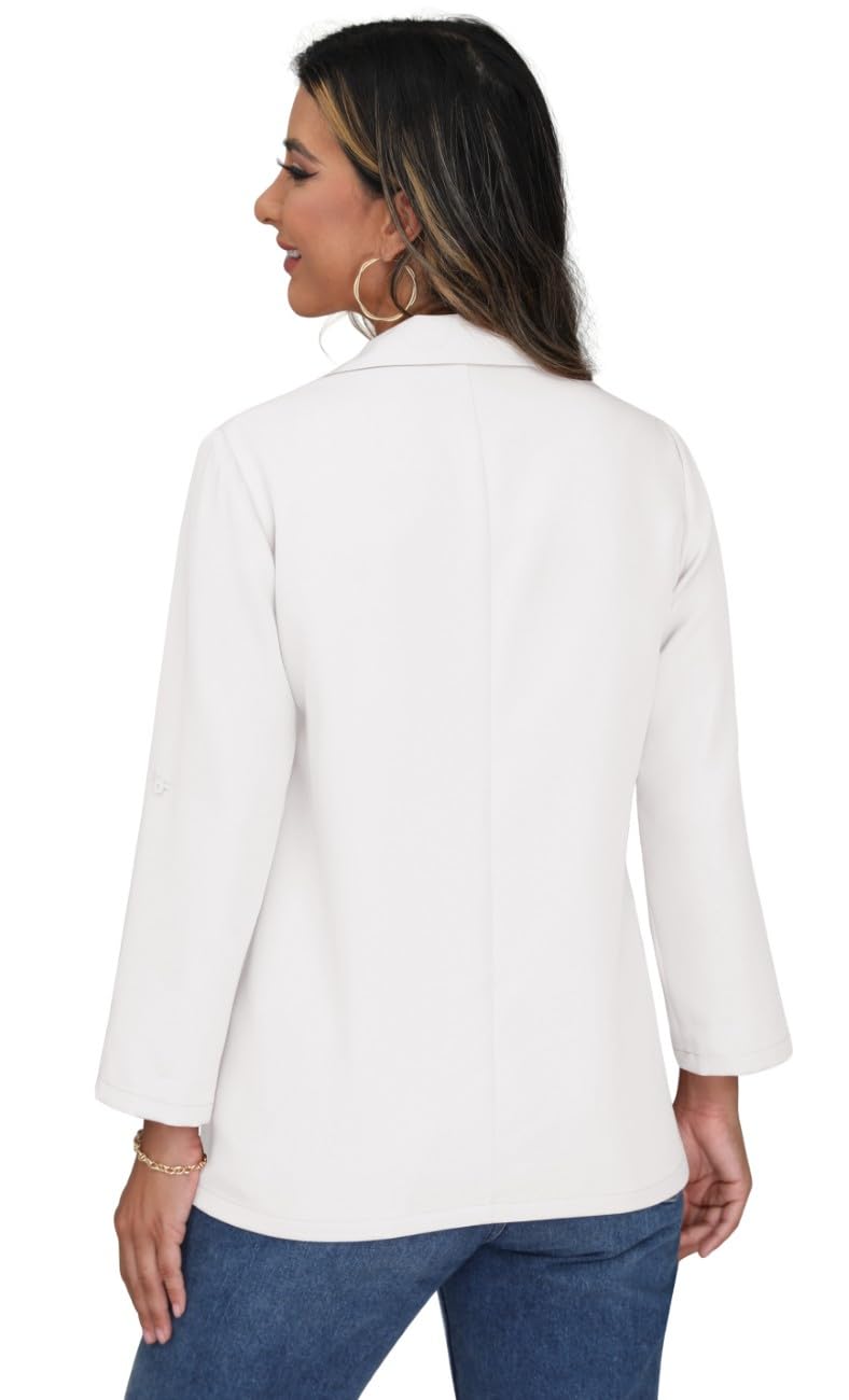 PrinStory Blazer para mujer, manga ajustable, con bolsillos, cuello de solapa, botones frontales abiertos