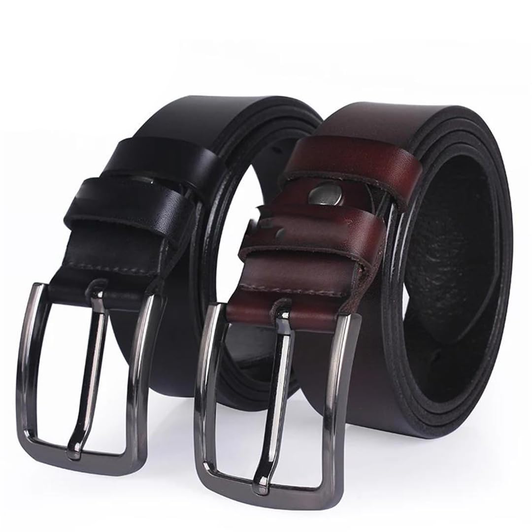Yeuyyben Cinturón de piel auténtica para hombre, estilo vintage, con hebilla, estilo casual, para negocios