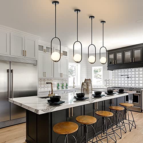 Byoliima Modern Globe Pendant Light Mid Century Chandelier 1-Light Matte Black Ceiling Hanging Lighting Fixture With White Globe Glass Lampshade For Kitchen Island Dining Room Bedroom (2 Pack) #TOP1