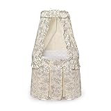 Badger Basket Majesty Canopy Bassinet, Rocking Baby Cradle Bed with Mattress, Bedding, and Storage, Oval - Ecru/Black
