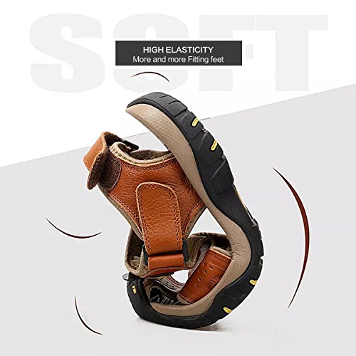 BINSHUN Sandálias masculinas de couro para caminhada, atlética, caminhada, esportes, pescador, praia