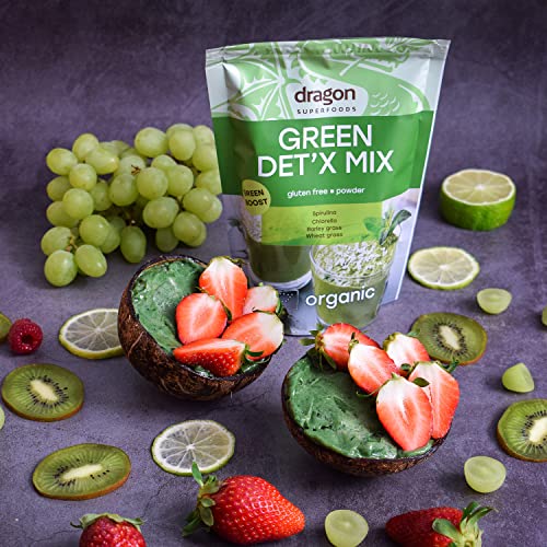 Dragon Superfoods Green Det'x Mix-Spirulina, Chlorella, Gerstengras und Weizengras. 100% Bio, Gluten free und Vegan - 200g
