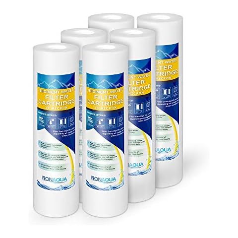 10 Micron Sediment Water Filter Cartridge 10"x 2.5", Four Layers of Filtration, Removes Sand, Dirt, Silt, Rust, Made from Polypropylene for Any RO Units or Whole House Water Filtration Systems 6 Pack Cover