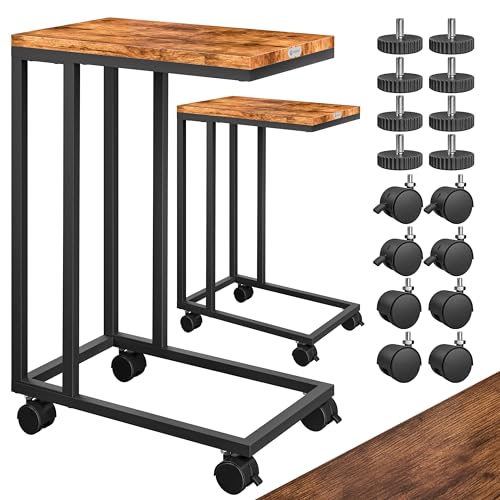 Casaria® 2X Tables d'appoint Bout de canapé avec roulettes Cadre en métal Noir Desserte de lit Support Ordinateur Portable pour Salon Bureau Chambre