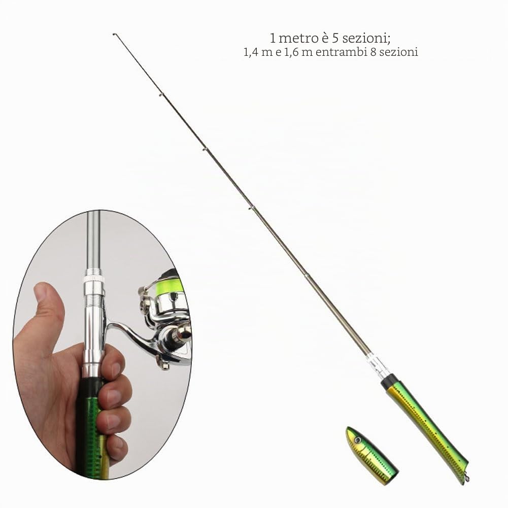 Set di canne da pesca, 1,4 m/55 penne, canne da pesca e mulinello, mini canne telescopiche con mulinello per acqua dolce