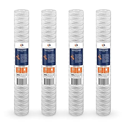 Aquaboon 1 Micron 20" x 2.5" String Wound Water Filter Cartridge - Whole House Water Filter Replacement for Well Water Matches SWC-25-2005, 4-Pack