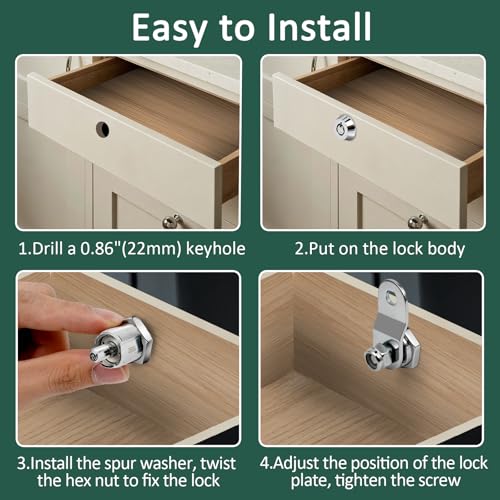 7/8 Inch Tubular Cam Lock with Keys, Zinc Alloy Toolbox Lock Keyed Alike, Cabinet Lock with Mounting Plates, Tool Box Lock for RV Drawer, Mailbox, Locker, Cupboard (4 Pack) by Pattland - Image 3