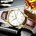 QBAIZI Gold and White Watch for Men Brown Leather Watches Elegant Three Hands Date Day Analog Mens Dress Watch Classic Easy to Read Water Resistant Quartz Men's Wrist Watches Relojes De Hombres