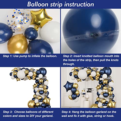 Rubfac 176Pcs Navy Blue Gold Balloons Arch Kit, Navy Blue Balloon Garland Metallic Gold White Confetti Balloon Foil Balloons For Baby Shower Birthday Party Wedding Anniversary Graduation Decoration #TOP3