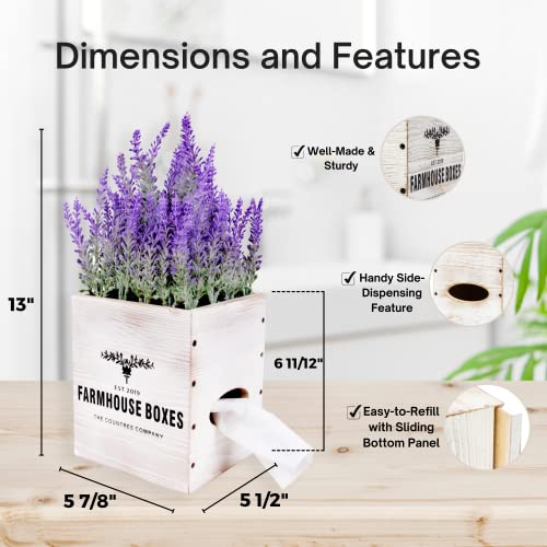 3-In-1 Countree Tissue Box Cover Square: Rustic Farmhouse Bathroom Decor, Potted Lavender & Wood Tissue Box Holder Cube - Enhance Your Home Decor, Perfect For Living Room, Bedroom, Bathroom Storage #TOP6
